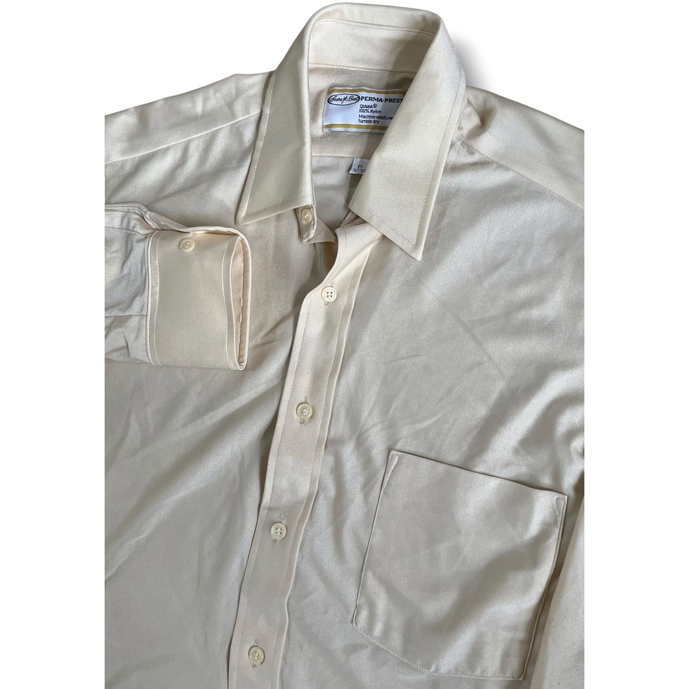 Vintage Sears Best Perma-Prest Qiana Nylon Shirt Cream Disco 75548 BB 15 32/33